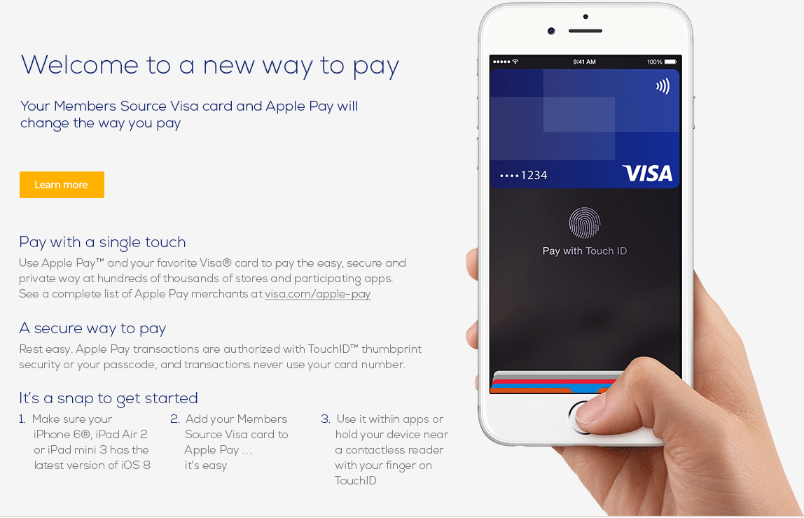 Please contact the CU and we can help you get Apple Pay set up on your mobile device